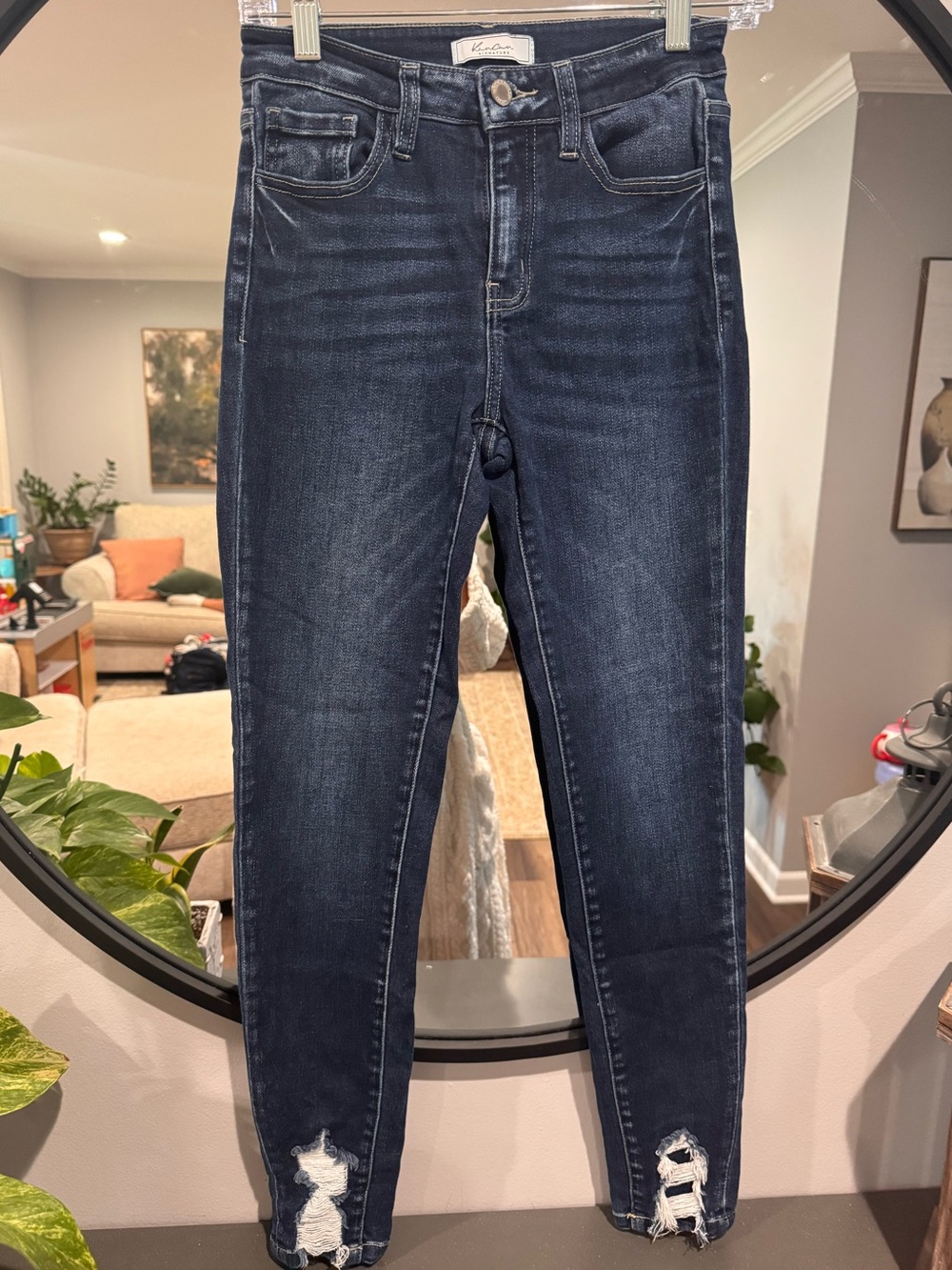 KanCan Signature Dark Indigo Skinny Jeans with Ankle Distress